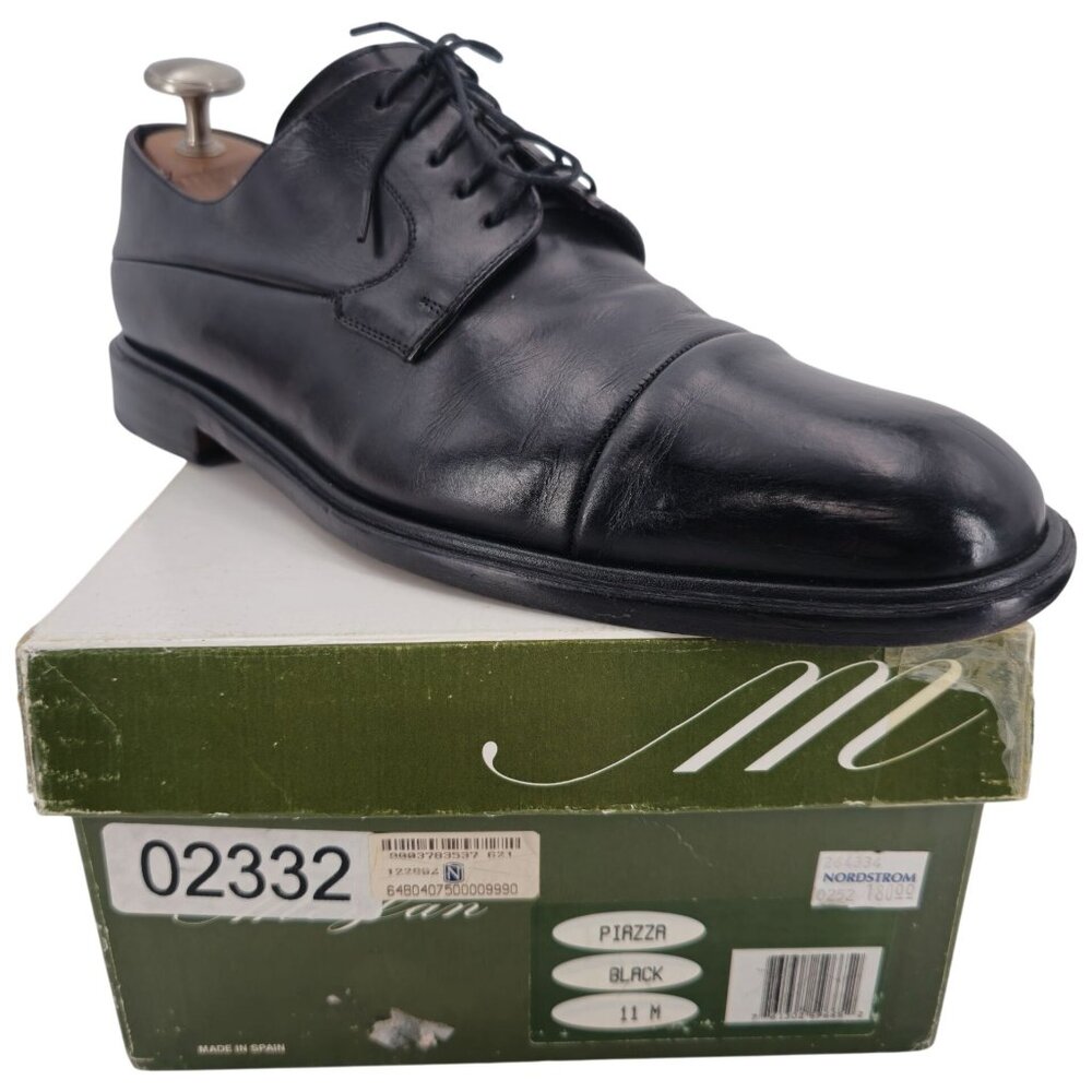 Mezlan Spain Mens size 11 Dress Shoes Black Leather Cap-toe Derby Oxfords Formal - Picture 1 of 12